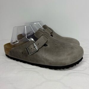 Birkenstock Boston BS Iron Leather Gray Classic Clog Shoe Women 39 US 8 Comfort